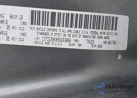 2010 Dodge Dakota St z USA, uszkodzony, nr VIN 1D7CE2BK8AS263860